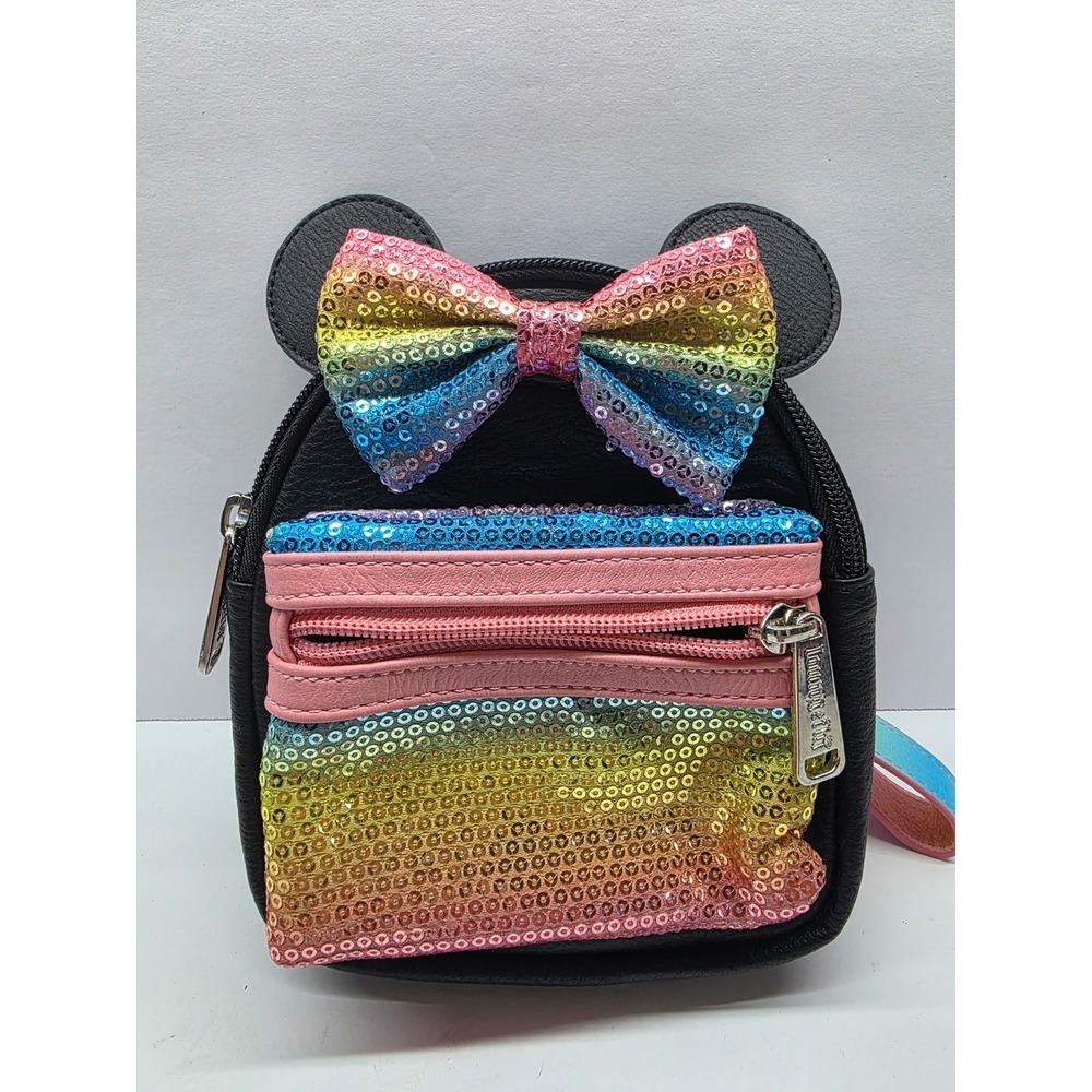 Disney Parks Loungefly Rainbow Sequin Minnie Mouse Ears Mini Backpack Wristlet